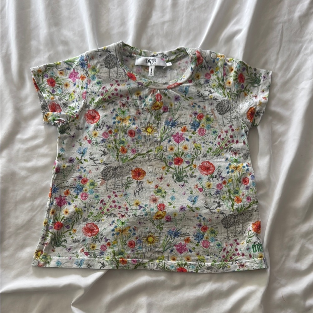 Dior Red and Pink Floral Short Sleeve Tee